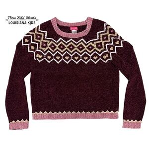Zunie Girl XL (14/16) Maroon & Pink Geometric Heart Print Sweater